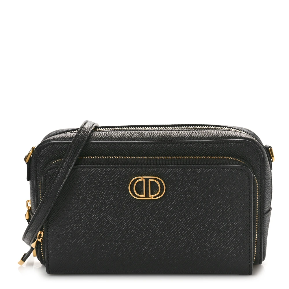 Dior Black Grained Calfskin Leather Small Caro Double Pouch Gold Hardware Front Replica handbags