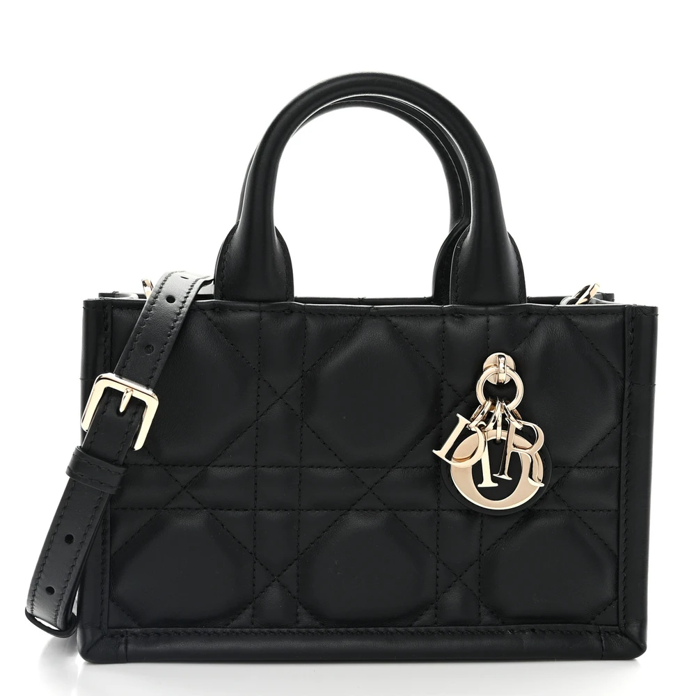 Dior Black Macrocannage Calfskin Leather Mini Book Tote Light Gold Hardware Front Replica handbags