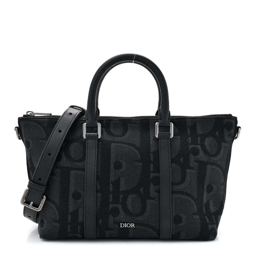 Dior Black Maxi Oblique Canvas Medium Weekender 25 Bag Ruthenium Hardware Front Replica handbags