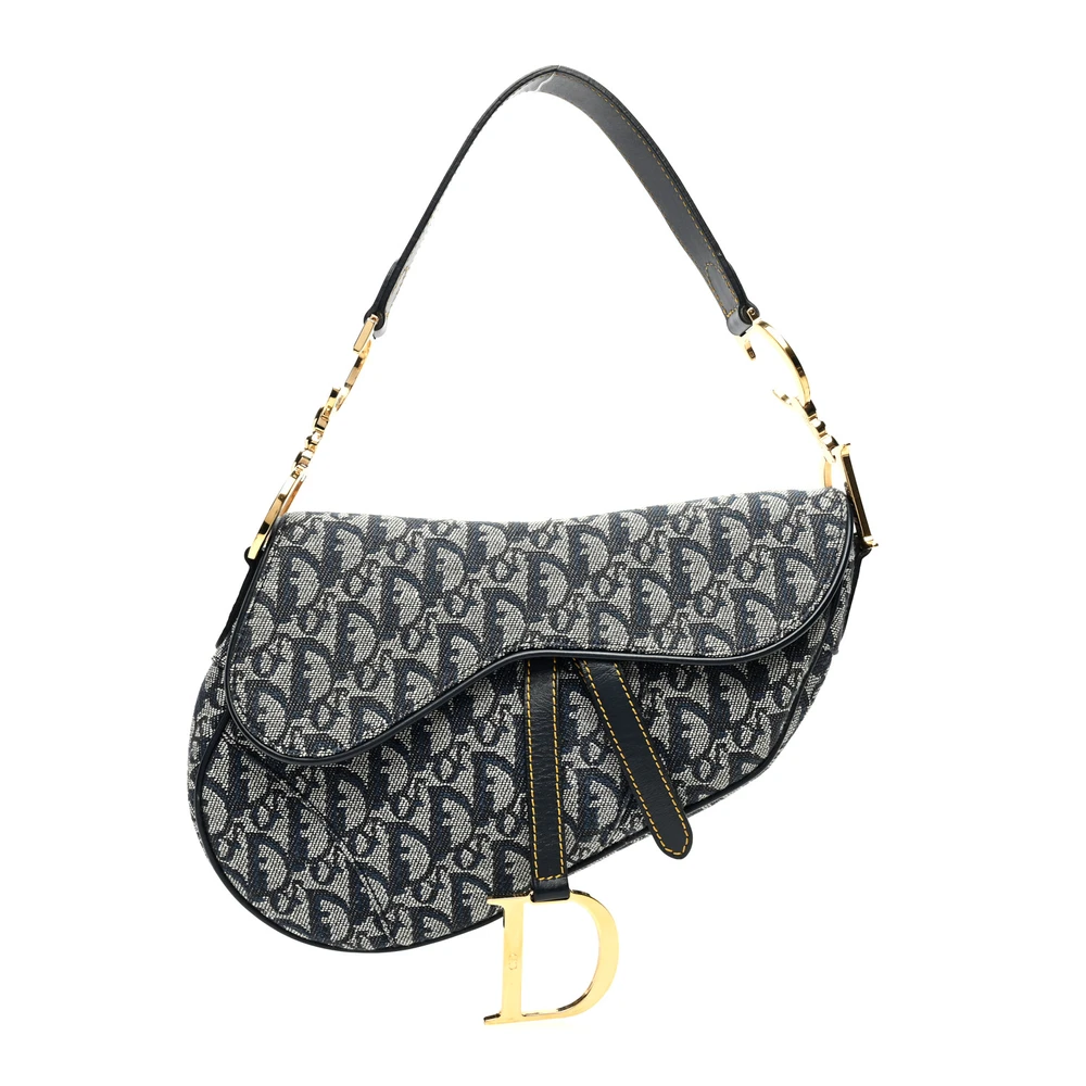Dior Blue Monogram Canvas Small Saddle Bag Gold Hardware Front Replica handbags