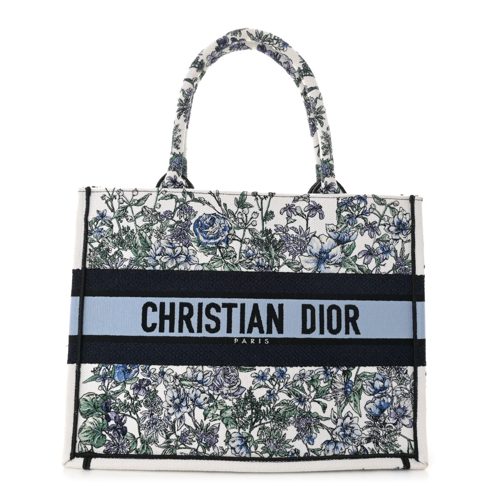 Dior Blue Multicolor Embroidered Canvas Medium Flowers Book Tote Front Replica handbags