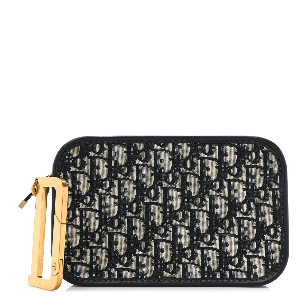Dior Blue Oblique Canvas Diorquake Clutch Gold Hardware Front Replica handbags