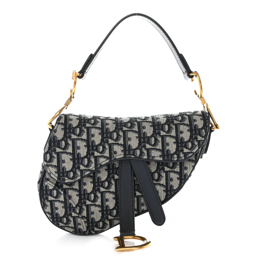 Dior Blue Oblique Canvas Mini Saddle Bag Gold Hardware Front Replica handbags