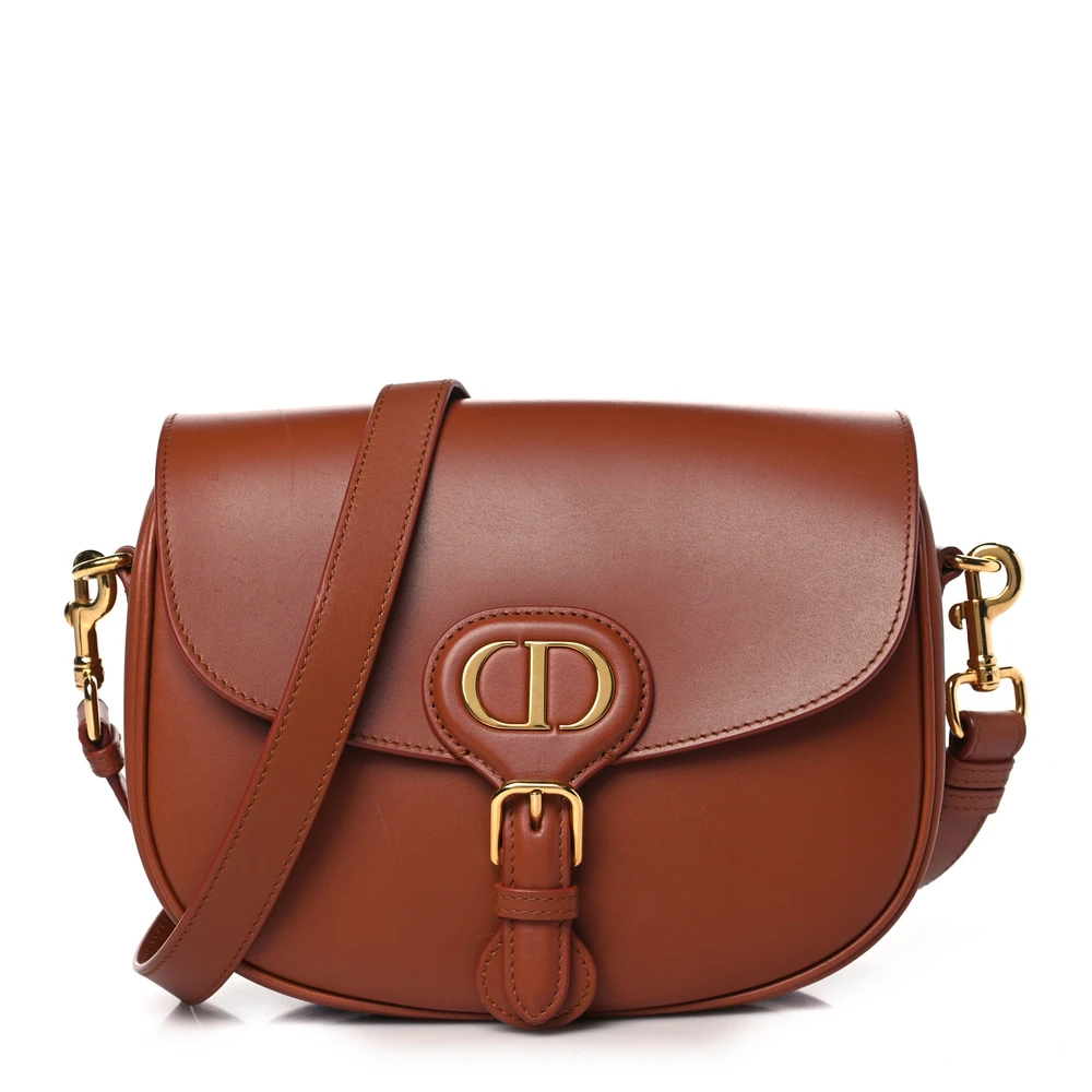 Dior Dark Tan Box Calfskin Leather Medium Bobby Flap Bag Gold Hardware Front Replica handbags