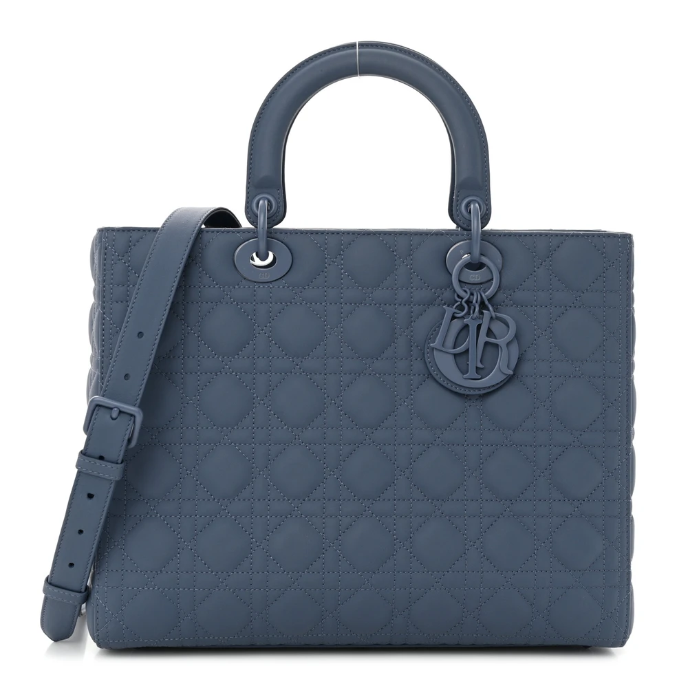 Dior Denim Blue Ultra Matte Cannage Calfskin Leather Large Lady Dior Matte Blue Hardware Front Replica handbags