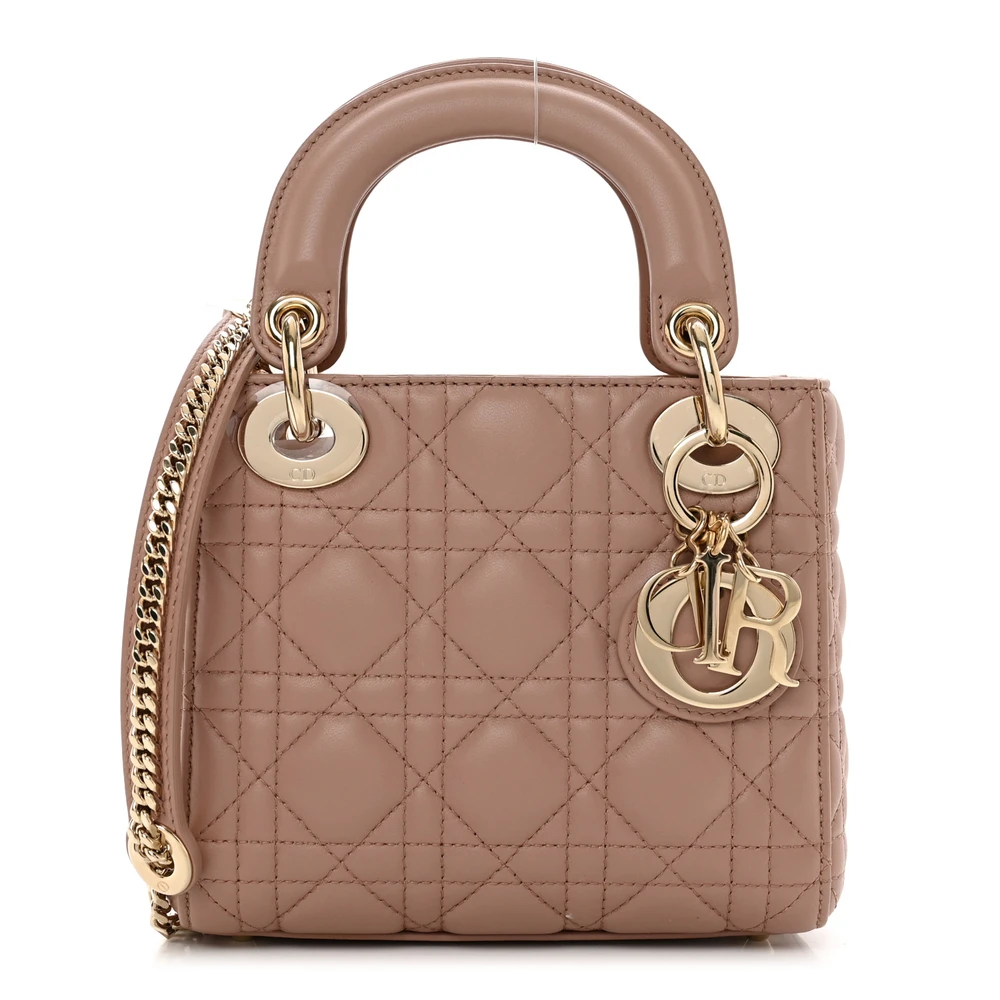 Dior Fard Cannage Lambskin Leather Mini Lady Dior Light Gold Hardware Front Replica handbags
