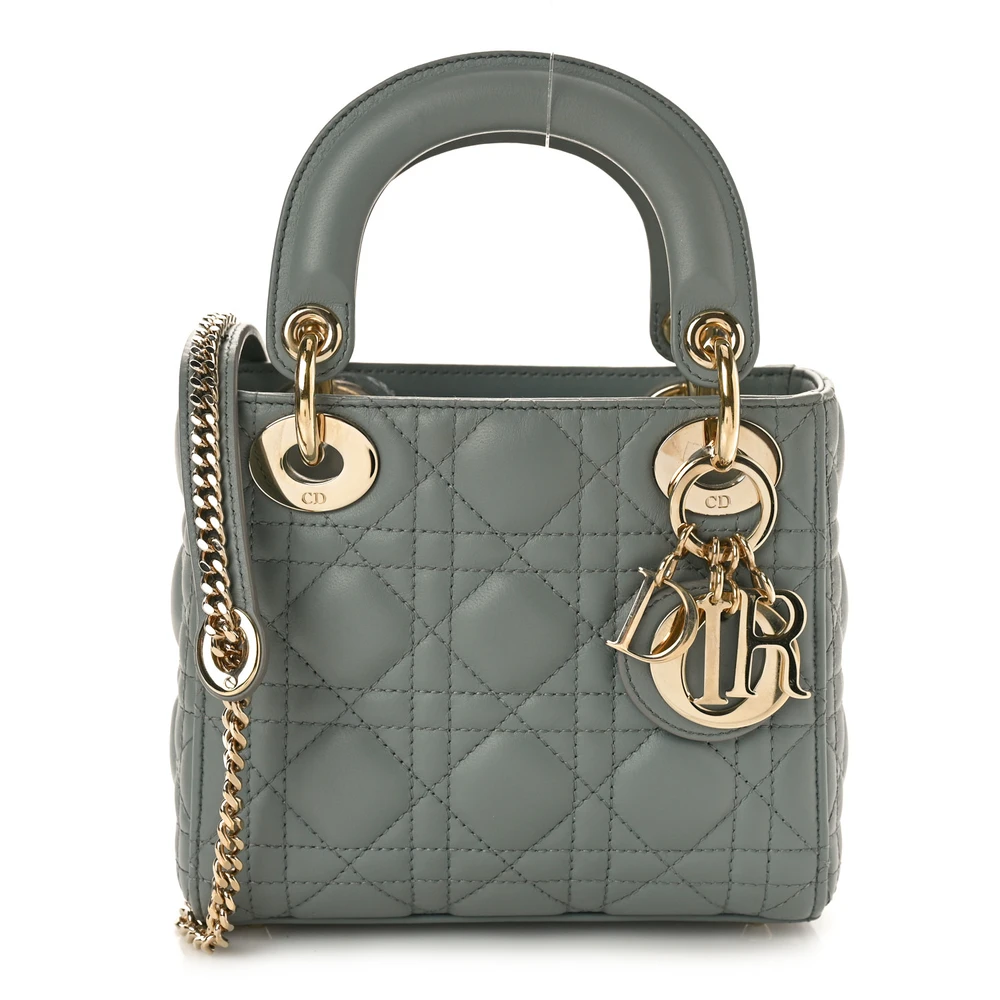 Dior Grey Cannage Lambskin Leather Mini Lady Dior Gold Hardware Front Replica handbags