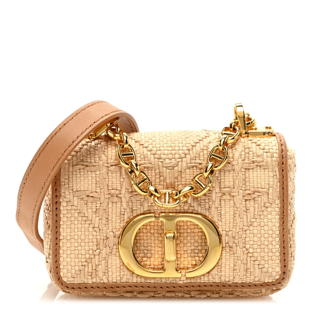 Dior Natural Raffia Macro Cannage Micro Caro Bag Gold Hardware Front Replica handbags
