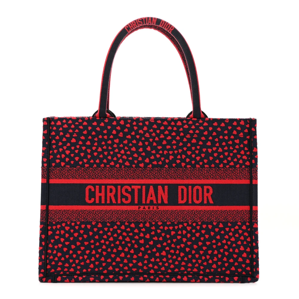 Dior Red Multicolor Pop Heart I Love Paris Embroidered Canvas Medium Book Tote Front Replica handbags