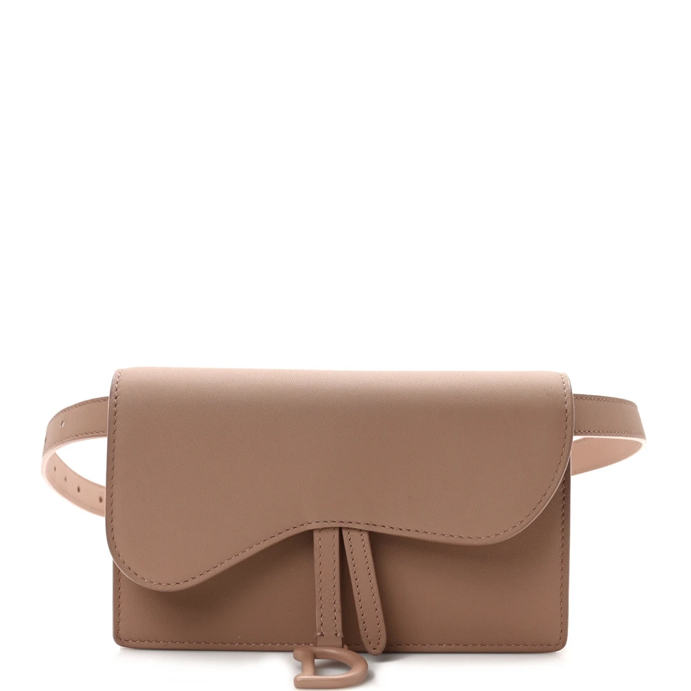 Dior Rose Des Vents Ultra Matte Calfskin Leather Mini Saddle Belt Clutch Front Replica handbags