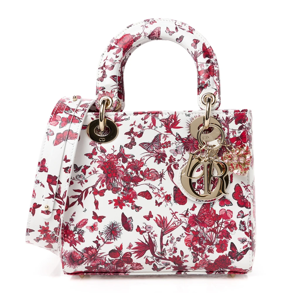 Dior White Multicolor Calfskin Leather Small Le Coeur Des Papillons My ABCDior Lady Dior Light Gold Hardware Front Replica handbags
