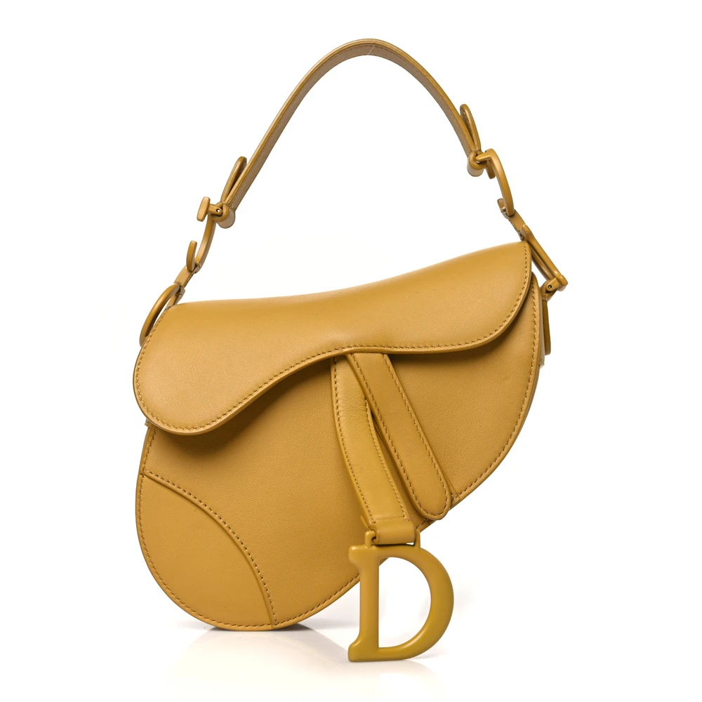 Dior Yellow Ultra Matte Calfskin Leather Mini Saddle Bag Incognito Hardware Front Replica handbags