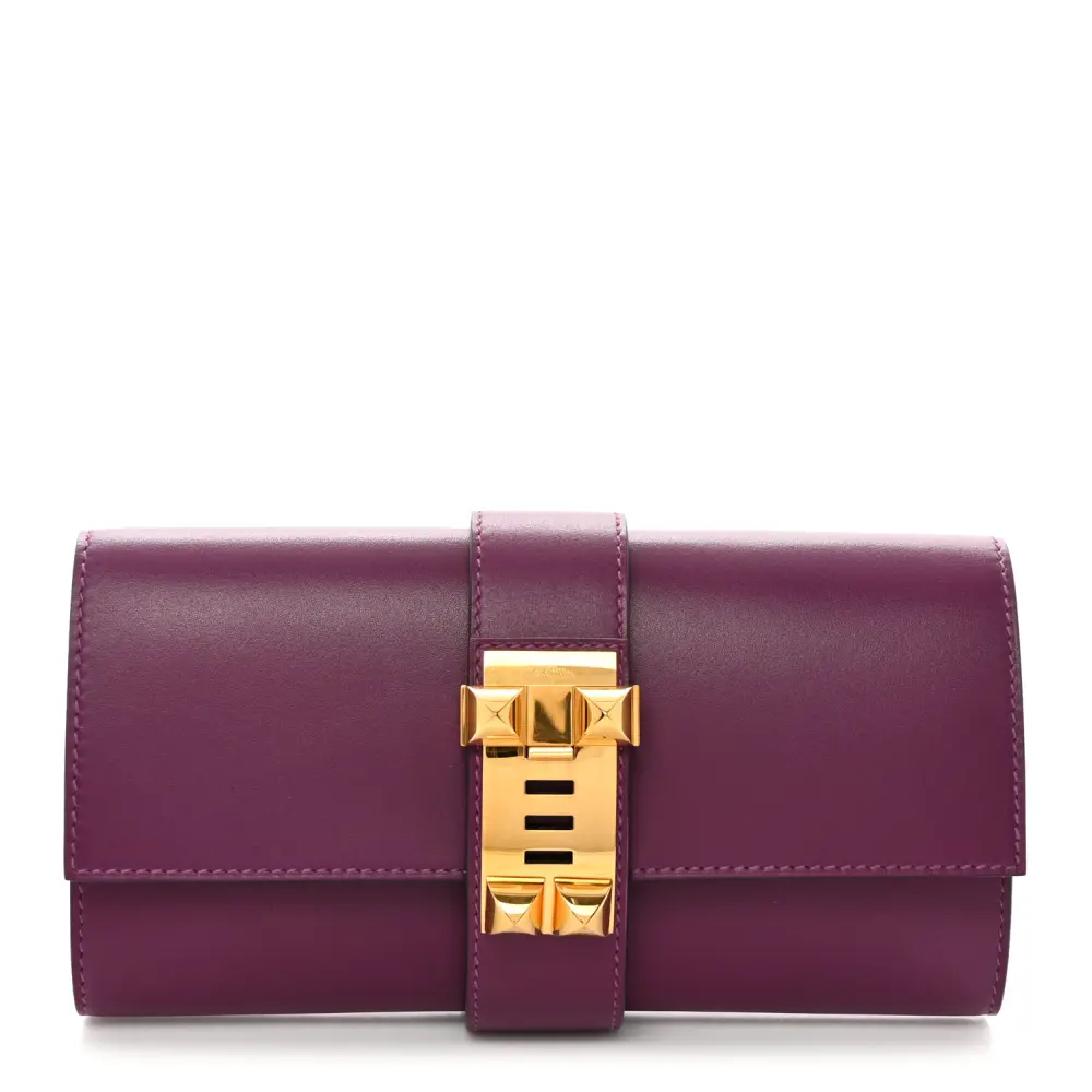 Hermès Anemone Tadelakt Leather Medor 23 Clutch Gold Hardware Front