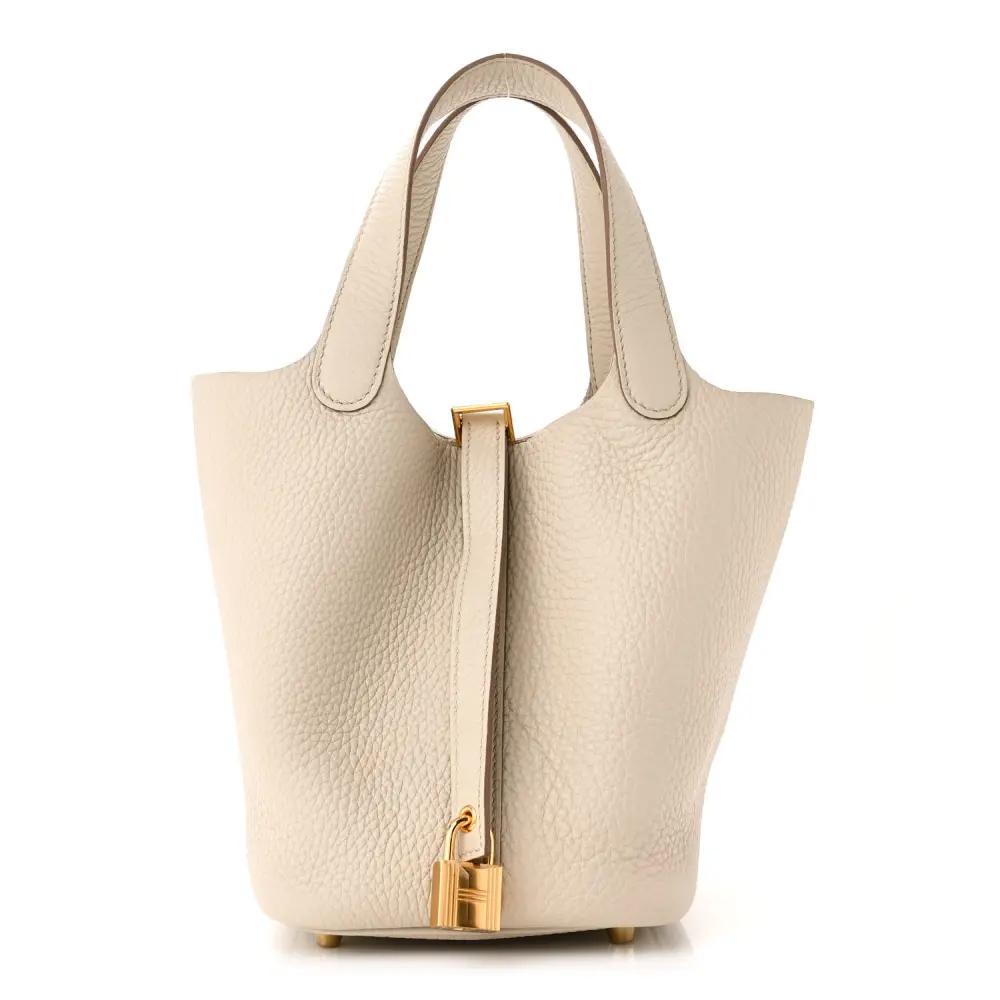 Hermès Béton Taurillon Clemence Leather Picotin Lock 18 PM Gold Hardware Front replica handbag