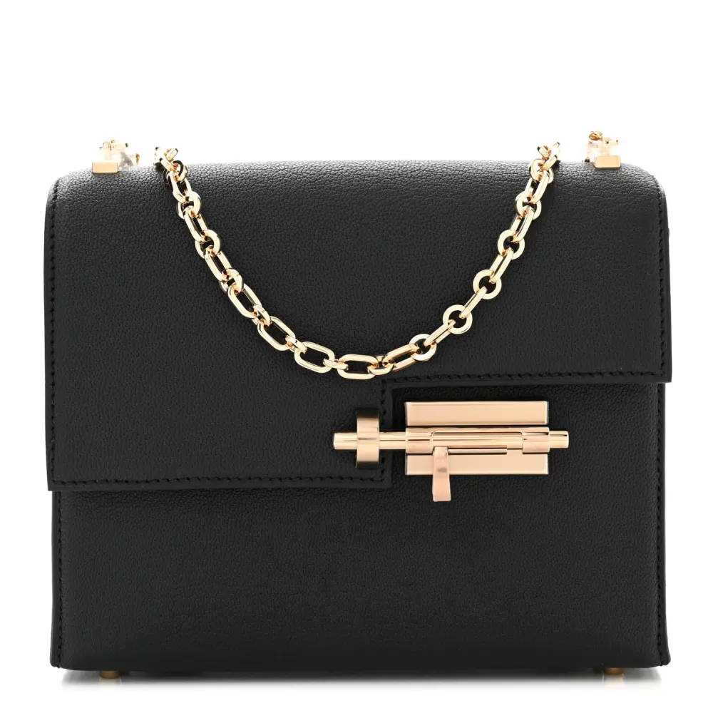 Hermès Black Chèvre Mysore Leather Mini Verrou Chaîne Bag Gold Hardware Front replica handbag