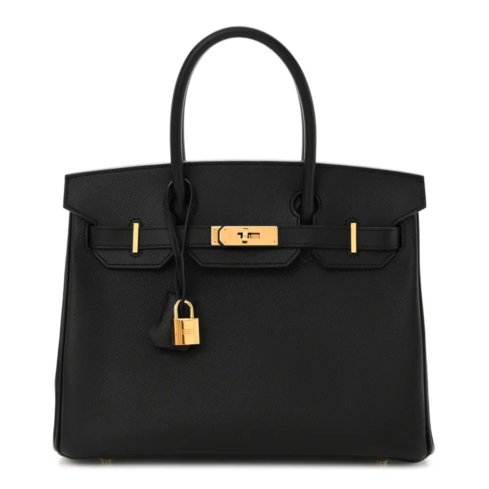 Hermès Black Epsom Leather Birkin 30 Gold Hardware Front replica handbag