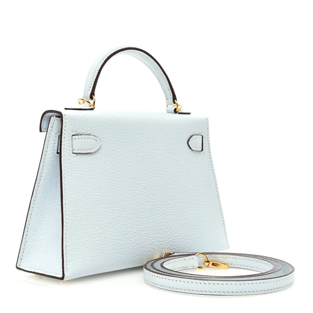 Hermès Bleu Brume Chèvre Mysore Leather Mini Kelly Sellier 20 Permabrass Hardware Luxury Reps - Image 3