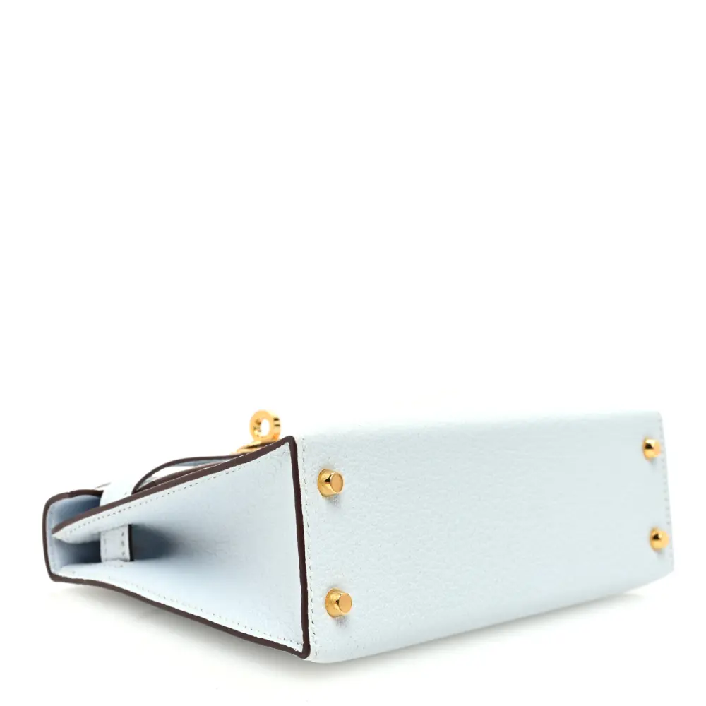 Hermès Bleu Brume Chèvre Mysore Leather Mini Kelly Sellier 20 Permabrass Hardware Luxury Reps - Image 6