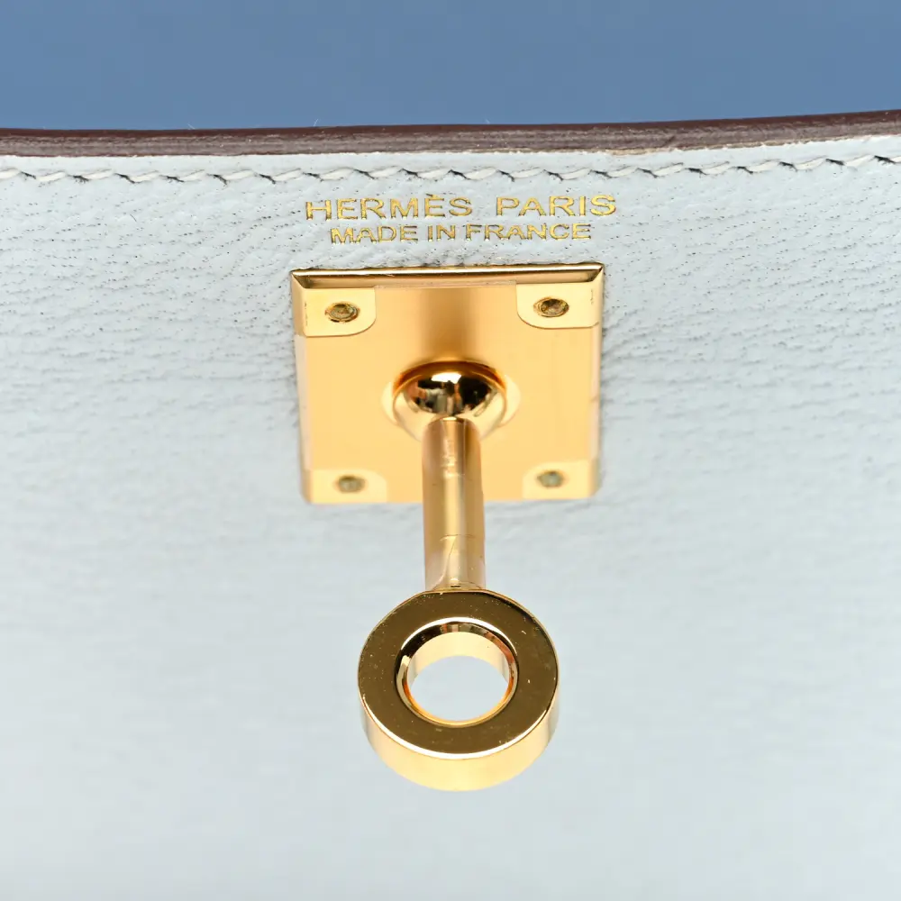 Hermès Bleu Brume Chèvre Mysore Leather Mini Kelly Sellier 20 Permabrass Hardware Luxury Reps - Image 2