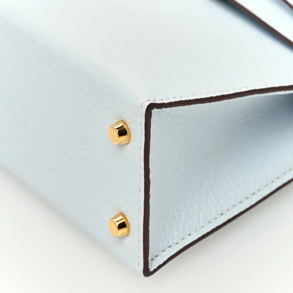 Hermès Bleu Brume Chèvre Mysore Leather Mini Kelly Sellier 20 Permabrass Hardware Luxury Reps - Image 5