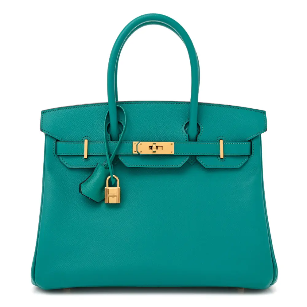 Hermès Bleu Paon Epsom Leather Birkin 30 Gold Hardware Front replica handbag