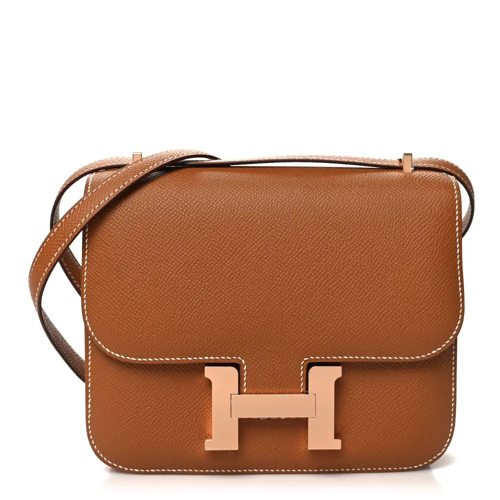 Hermès Brown Epsom Leather Constance 18 Rose Gold Hardware Front replica handbag