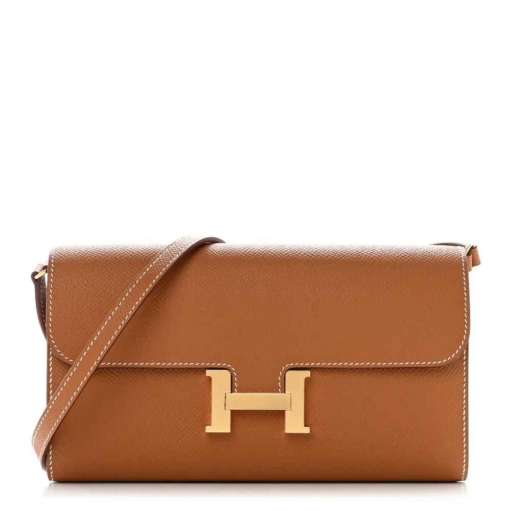 Hermès Brown Epsom Leather Constance Long Wallet To Go Gold Hardware Front replica handbag