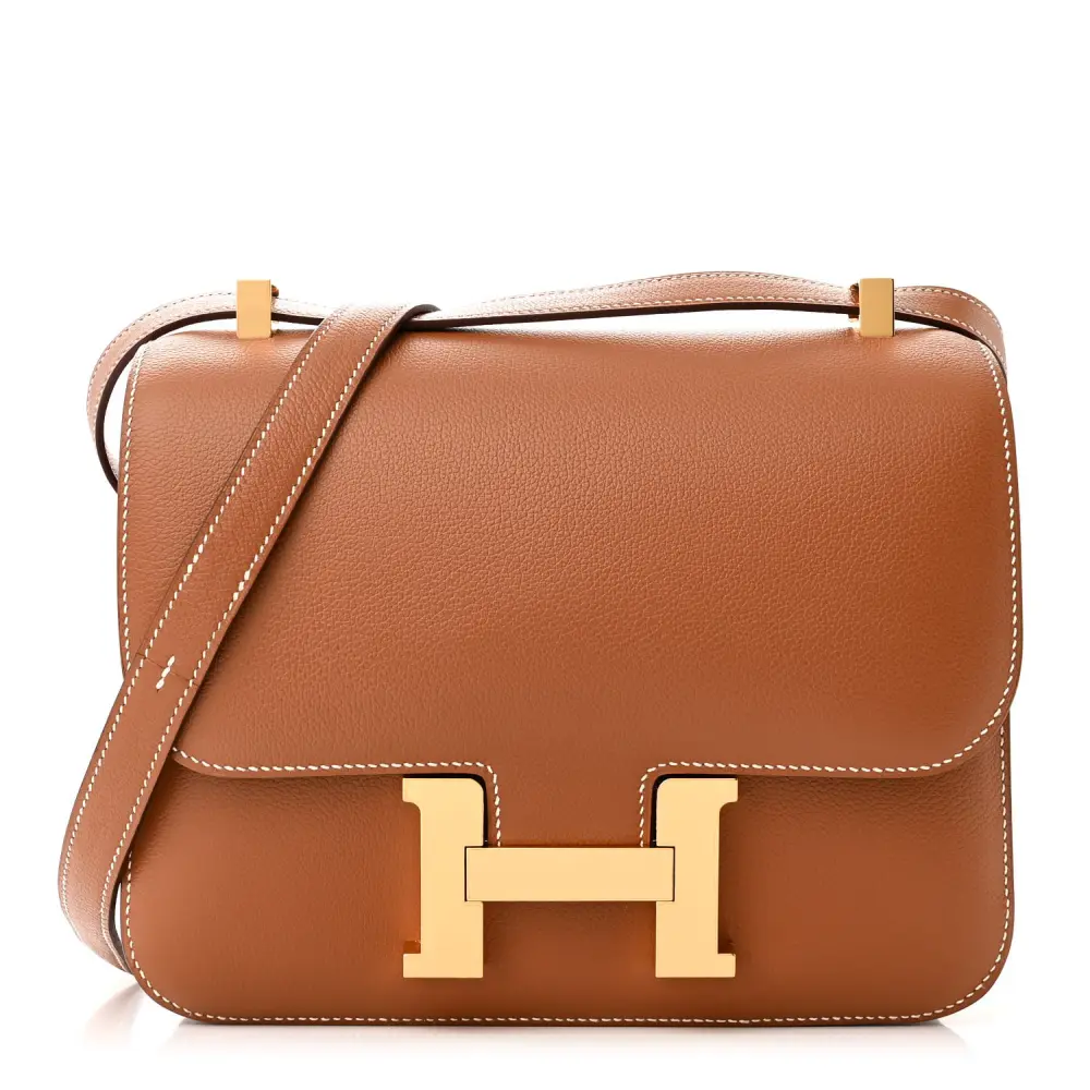 Hermès Brown Evercolor Leather Constance 24 Gold Hardware Front replica handbag