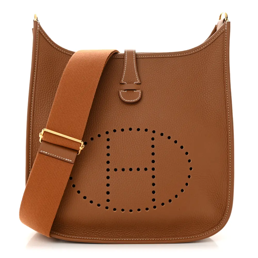Hermès Brown Taurillon Clemence Leather Evelyne III PM Front replica handbag