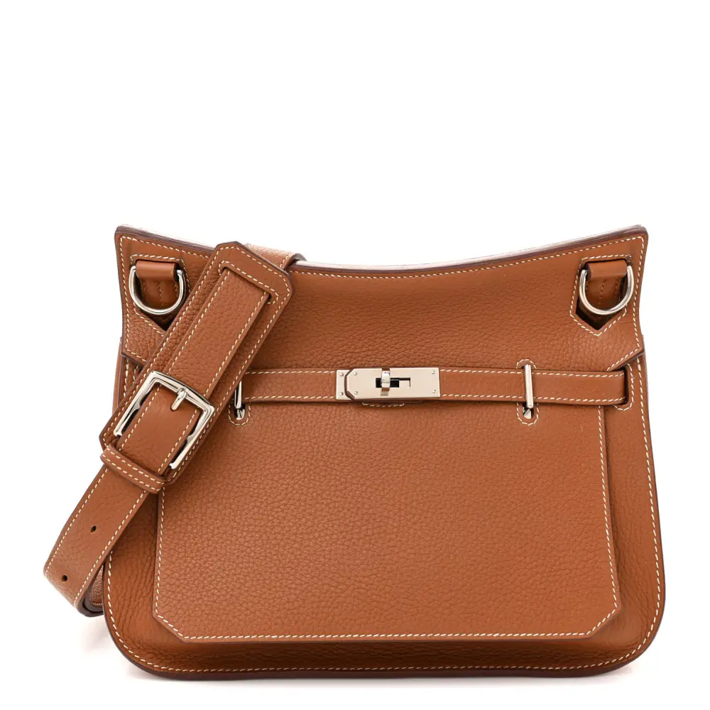 Hermès Brown Taurillon Clemence Leather Jypsiere 28 Palladium Silver Hardware Front replica handbag