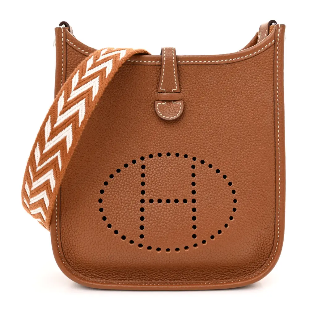 Hermès BrownWhite Taurillon Maurice Leather Amazone Evelyne TPM Palladium Hardware Front replica handbag