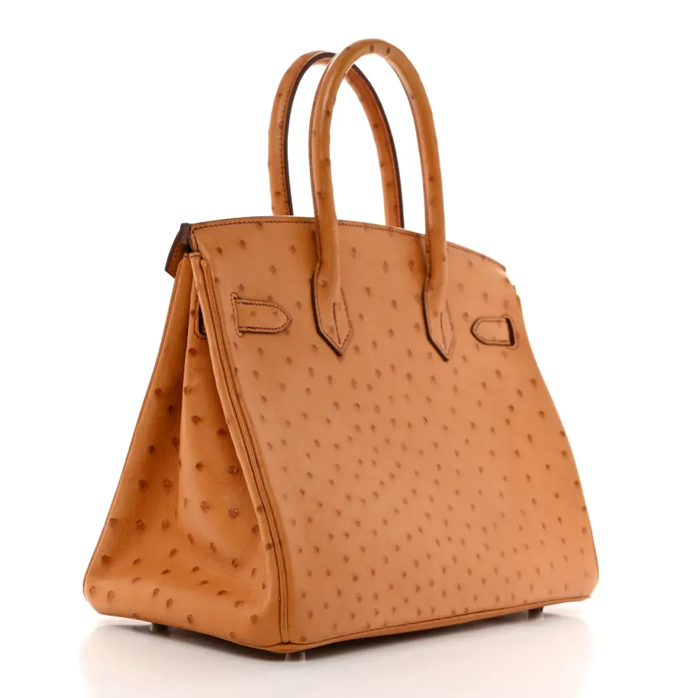 Hermès Cognac Ostrich Leather Birkin 30 Palladium Hardware Replicas - Image 3