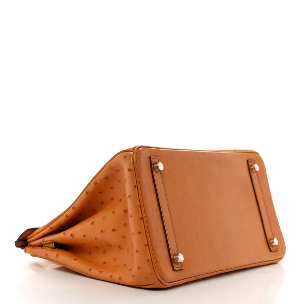 Hermès Cognac Ostrich Leather Birkin 30 Palladium Hardware Replicas - Image 6