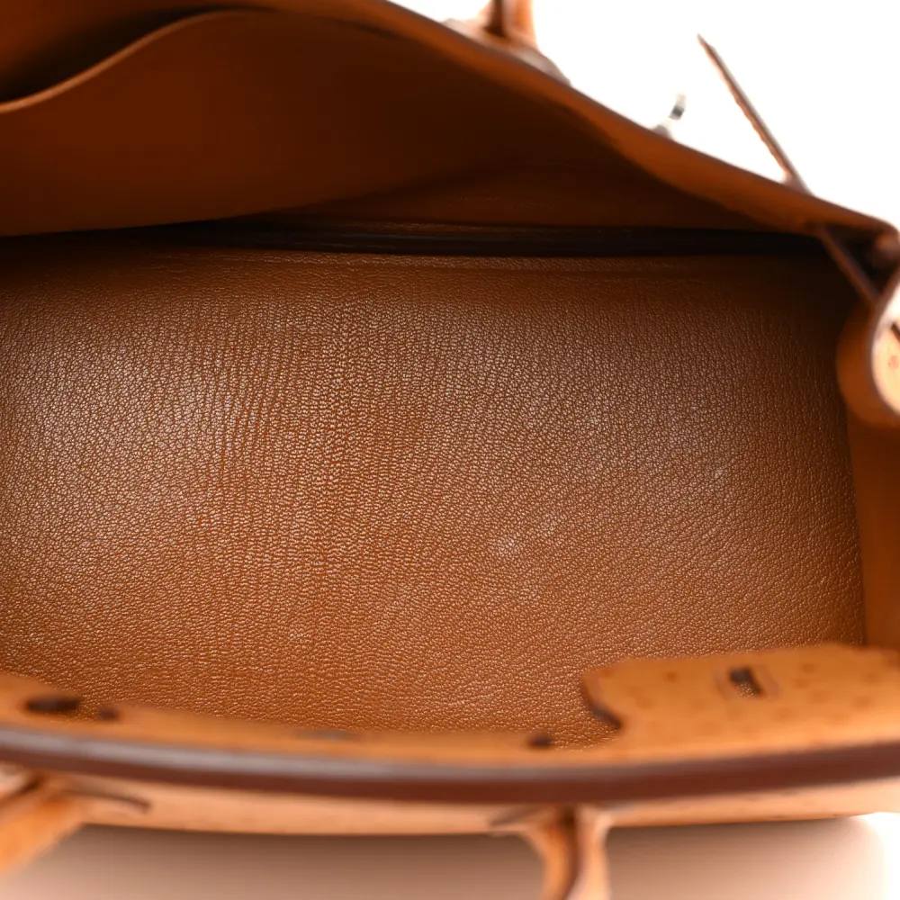 Hermès Cognac Ostrich Leather Birkin 30 Palladium Hardware Replicas - Image 7
