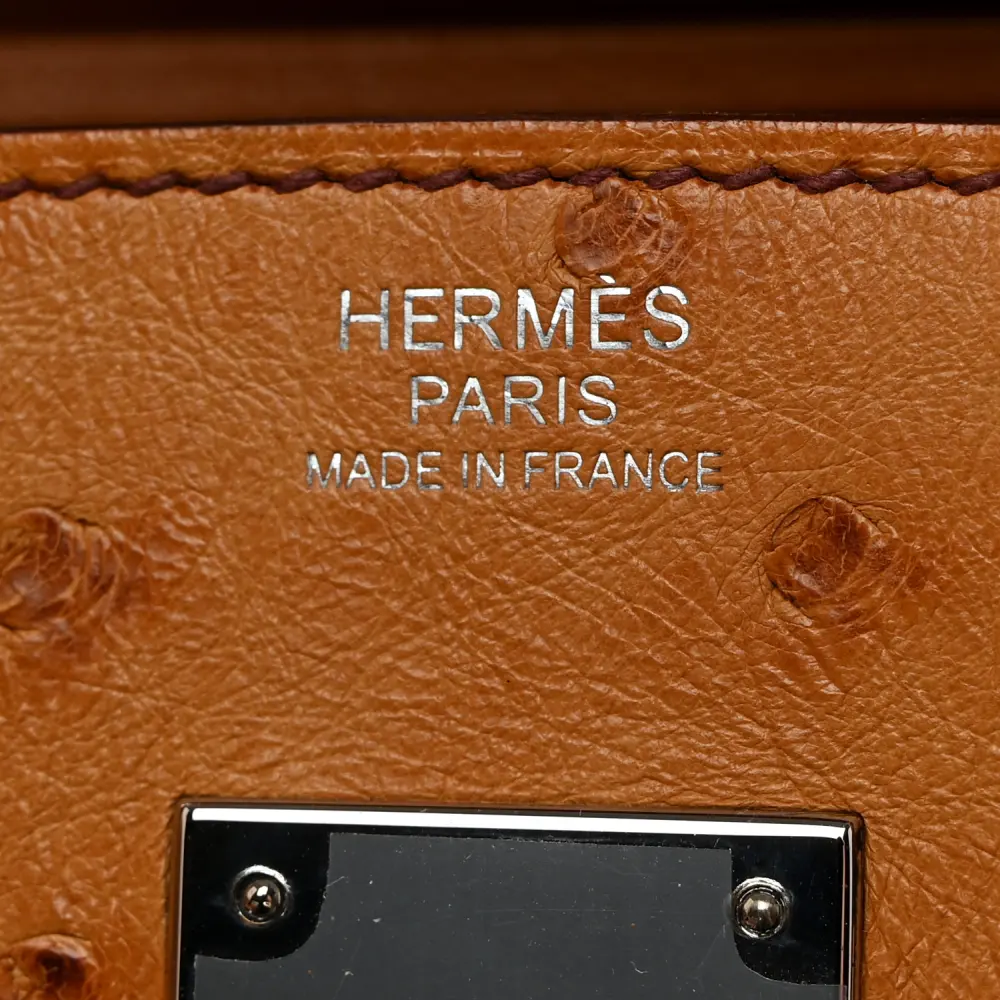 Hermès Cognac Ostrich Leather Birkin 30 Palladium Hardware Replicas - Image 2