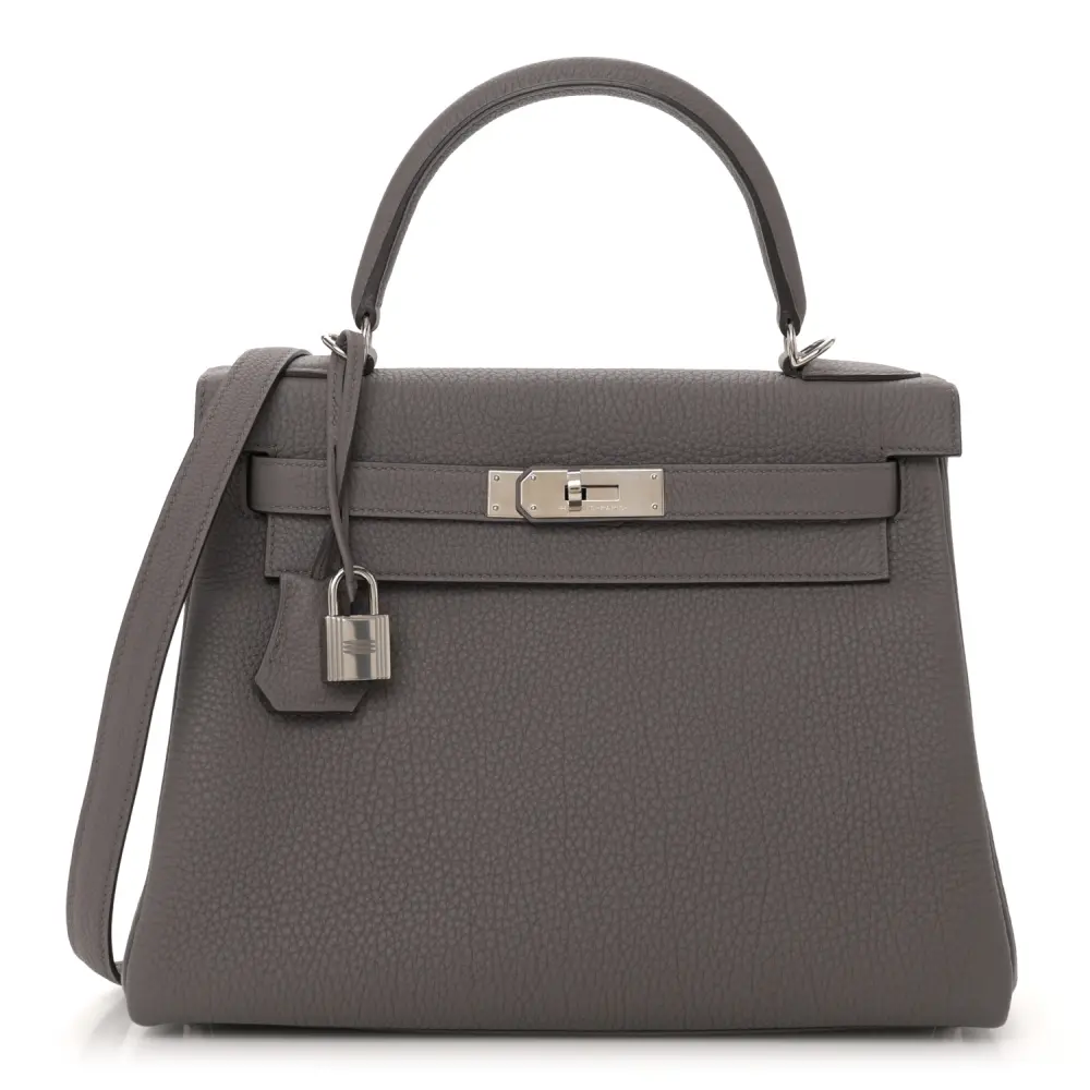 Hermès Etain Togo Leather Kelly Retourne 28 Palladium Hardware Front replica handbag