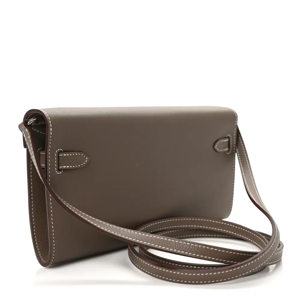 Hermès Etoupe Evercolor Leather Kelly Wallet To Go Palladium Hardware Luxury Reps - Image 3