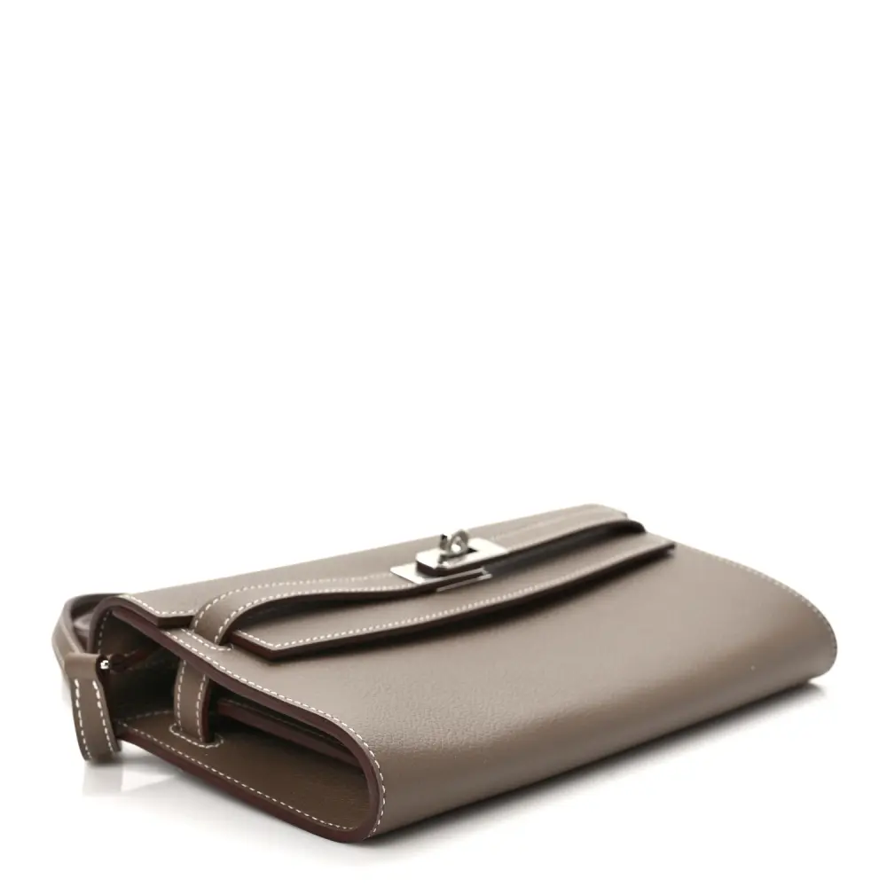 Hermès Etoupe Evercolor Leather Kelly Wallet To Go Palladium Hardware Luxury Reps - Image 6