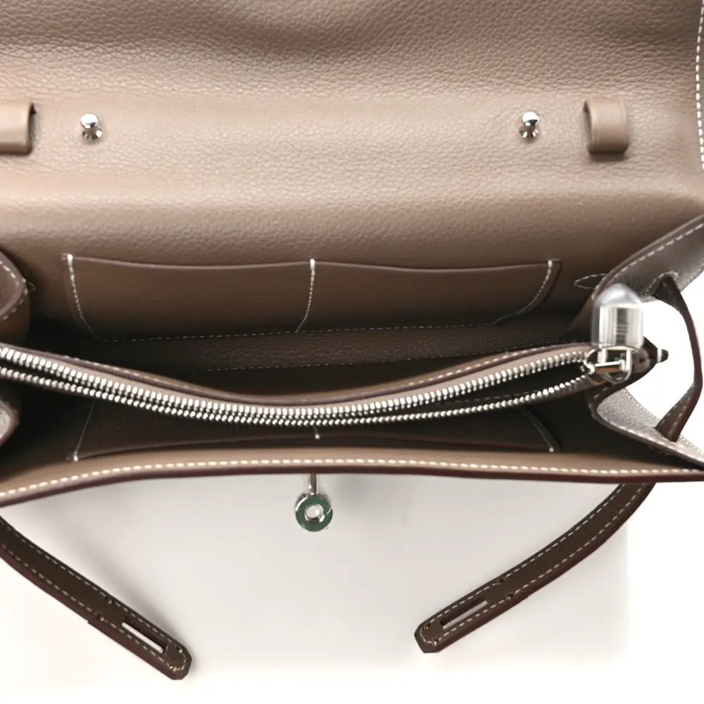 Hermès Etoupe Evercolor Leather Kelly Wallet To Go Palladium Hardware Luxury Reps - Image 7