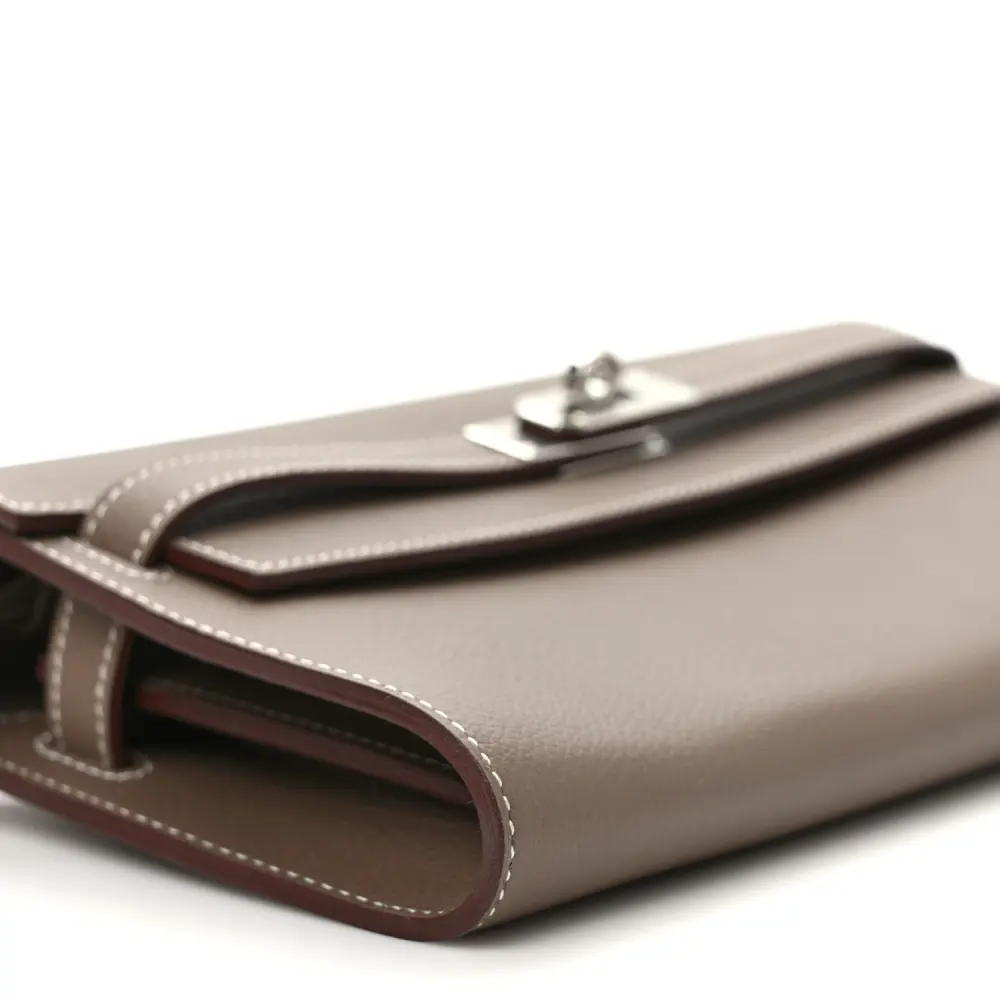 Hermès Etoupe Evercolor Leather Kelly Wallet To Go Palladium Hardware Luxury Reps - Image 4