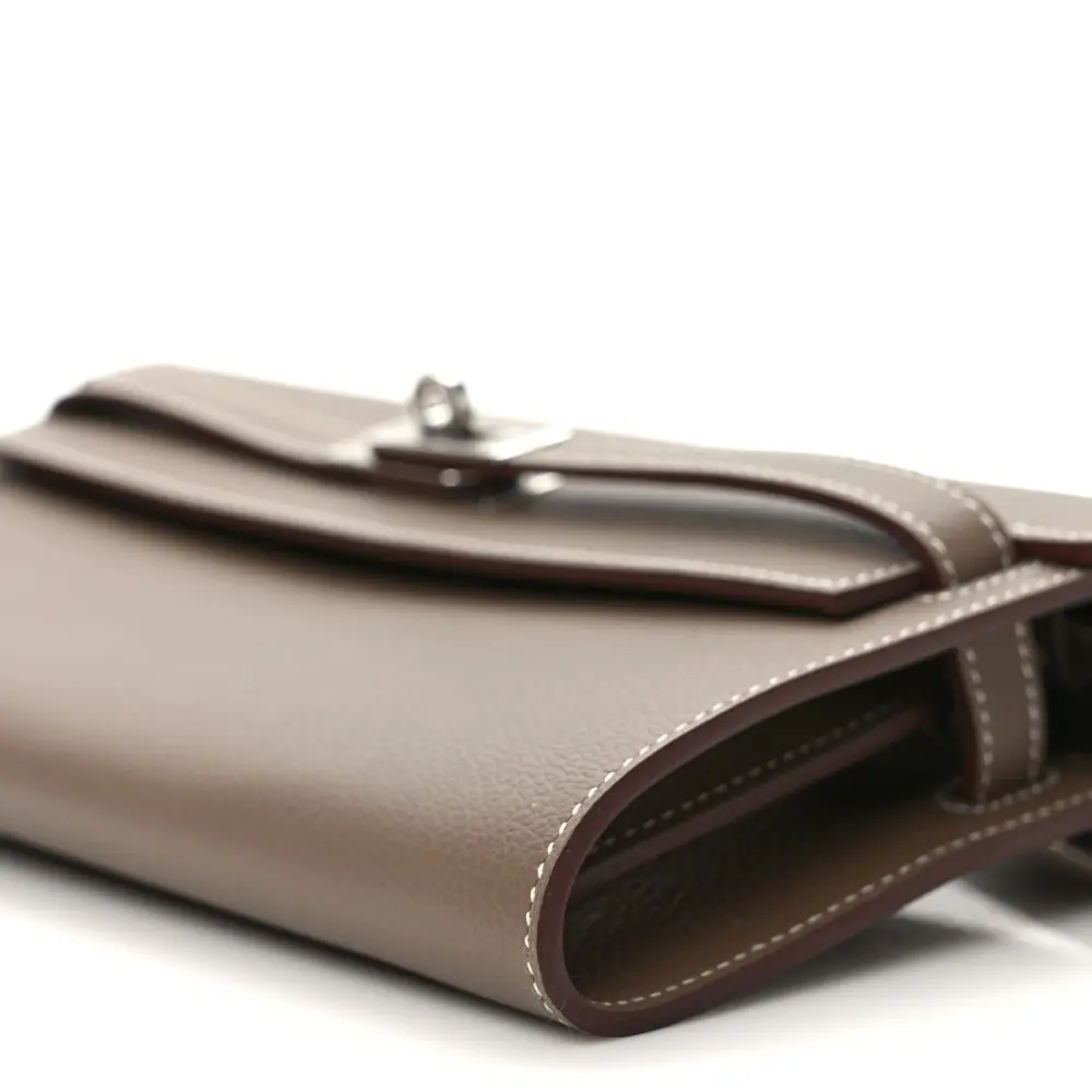 Hermès Etoupe Evercolor Leather Kelly Wallet To Go Palladium Hardware Luxury Reps - Image 5