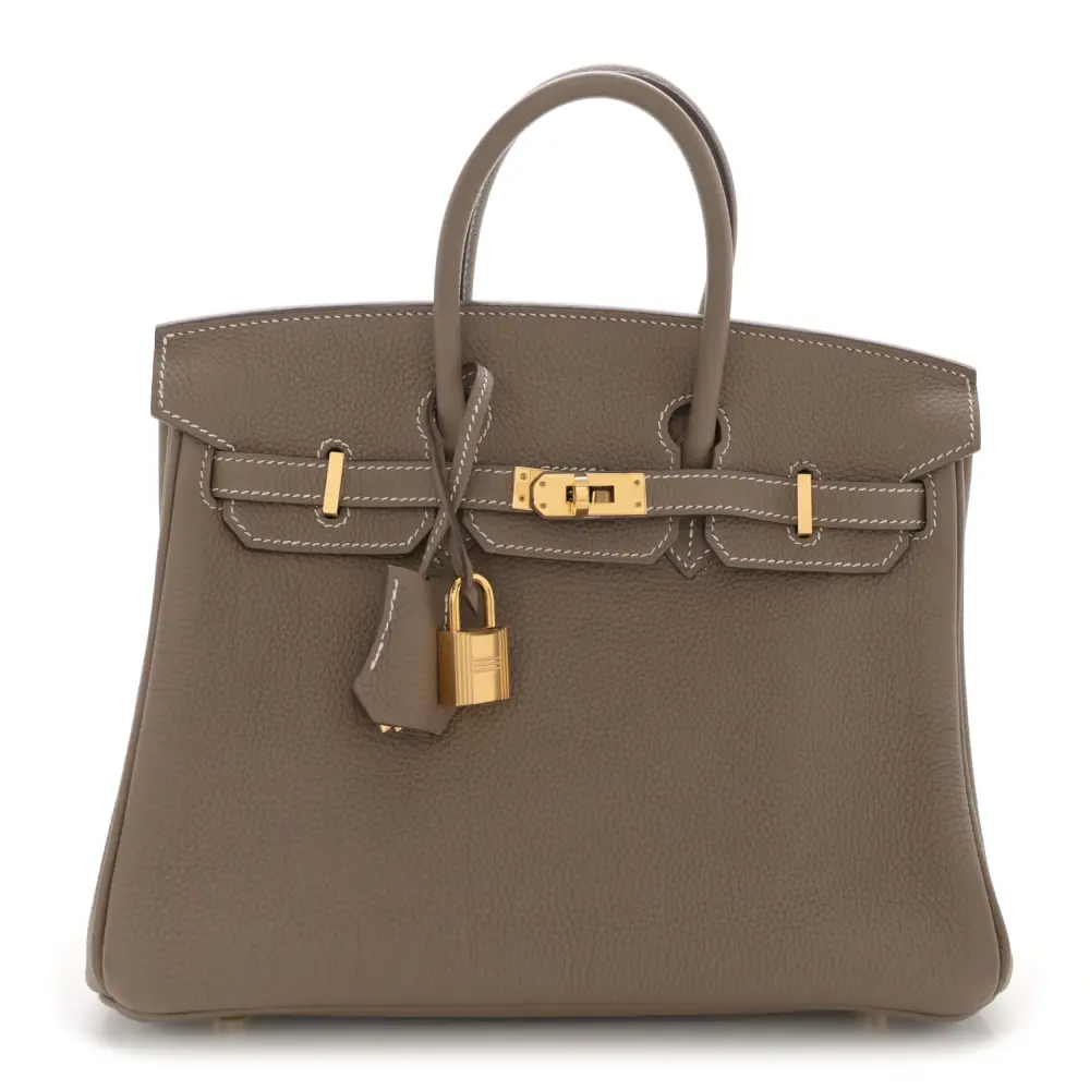 Hermès Etoupe Togo Leather Birkin 25 Gold Hardware Front replica handbag