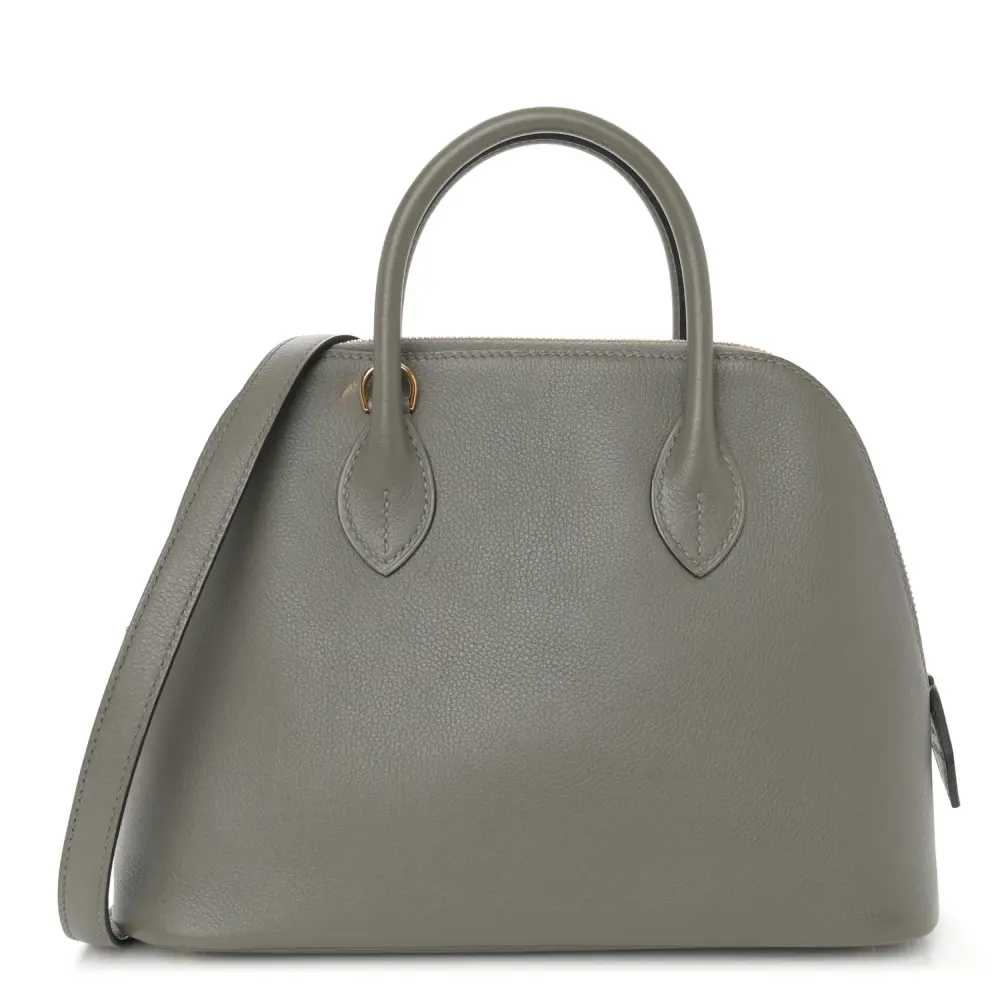 Hermès Gris Meyer Evercolor Leather 1923 Bolide 25 Gold Palladium Hardware Front replica handbag