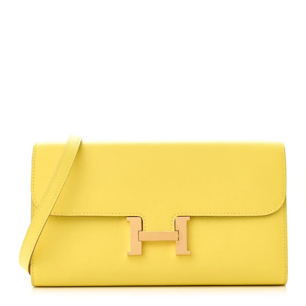 Hermès Lime Evercolor Leather Constance Wallet To Go Gold Hardware Front replica handbag