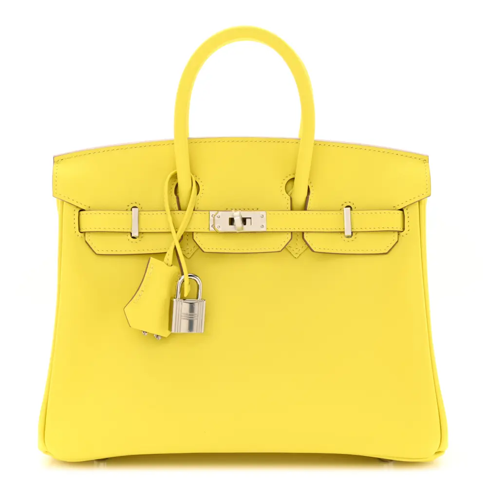 Hermès Lime Swift Leather Birkin 25 Palladium Hardware Front replica handbag