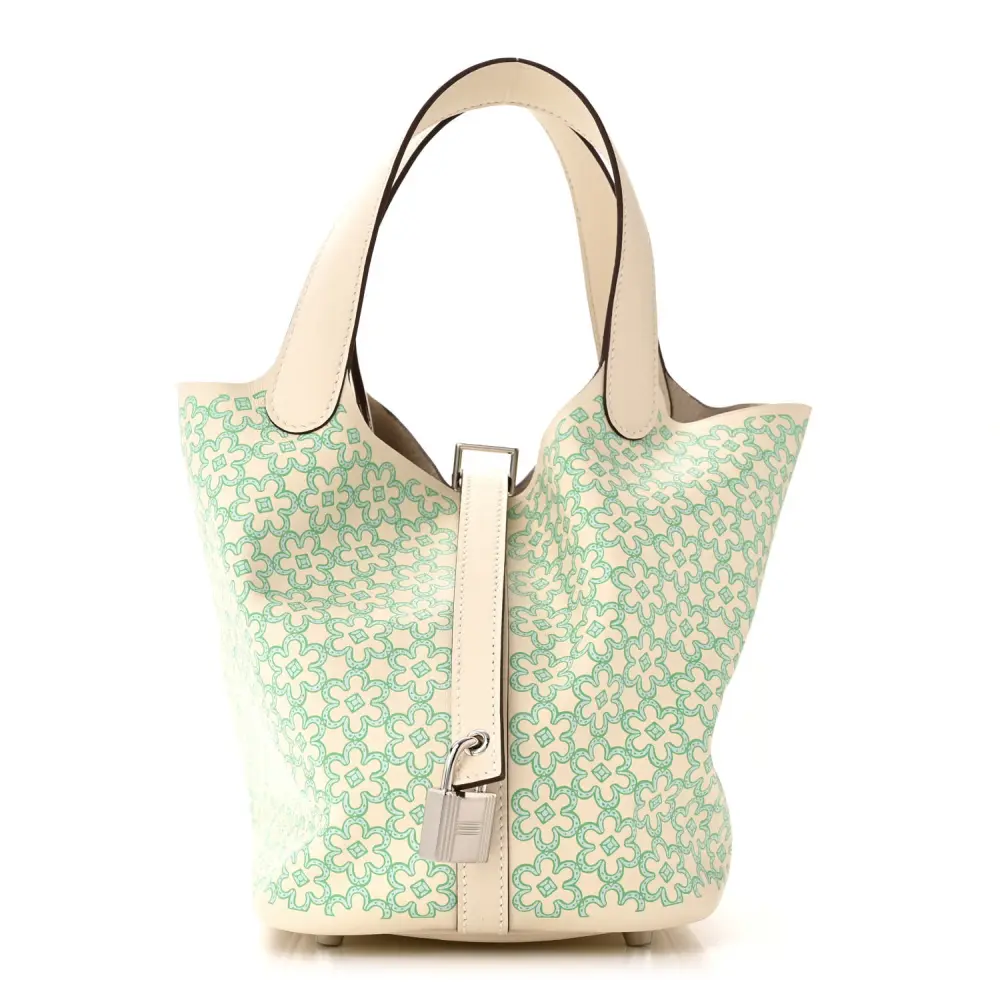 Hermès NataVert Swift Leather Lucky Daisy Picotin Lock 18 PM Palladium Silver Hardware Front replica handbag