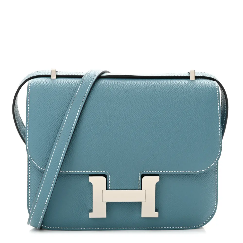 Hermès New Blue Jean Epsom Leather Constance 18 Silver Hardware Front replica handbag