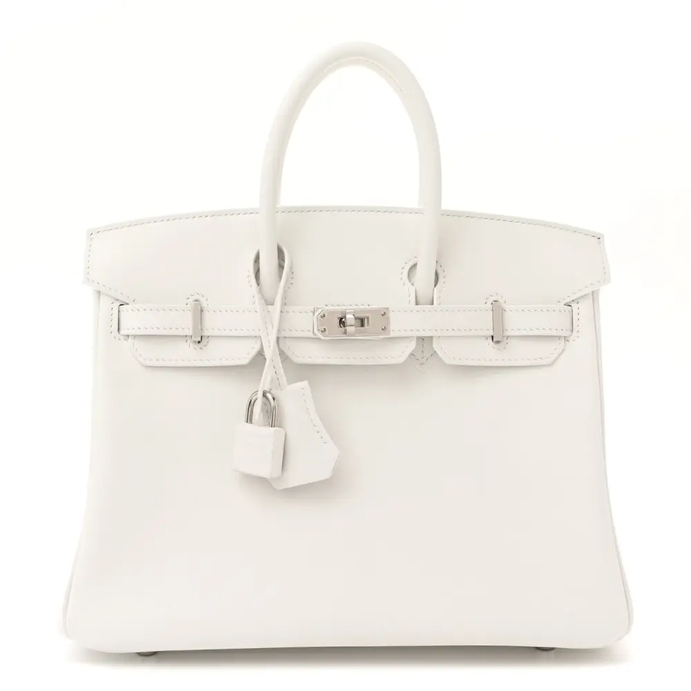 Hermès New White Swift Leather Birkin 25 Palladium Hardware Front replica handbag