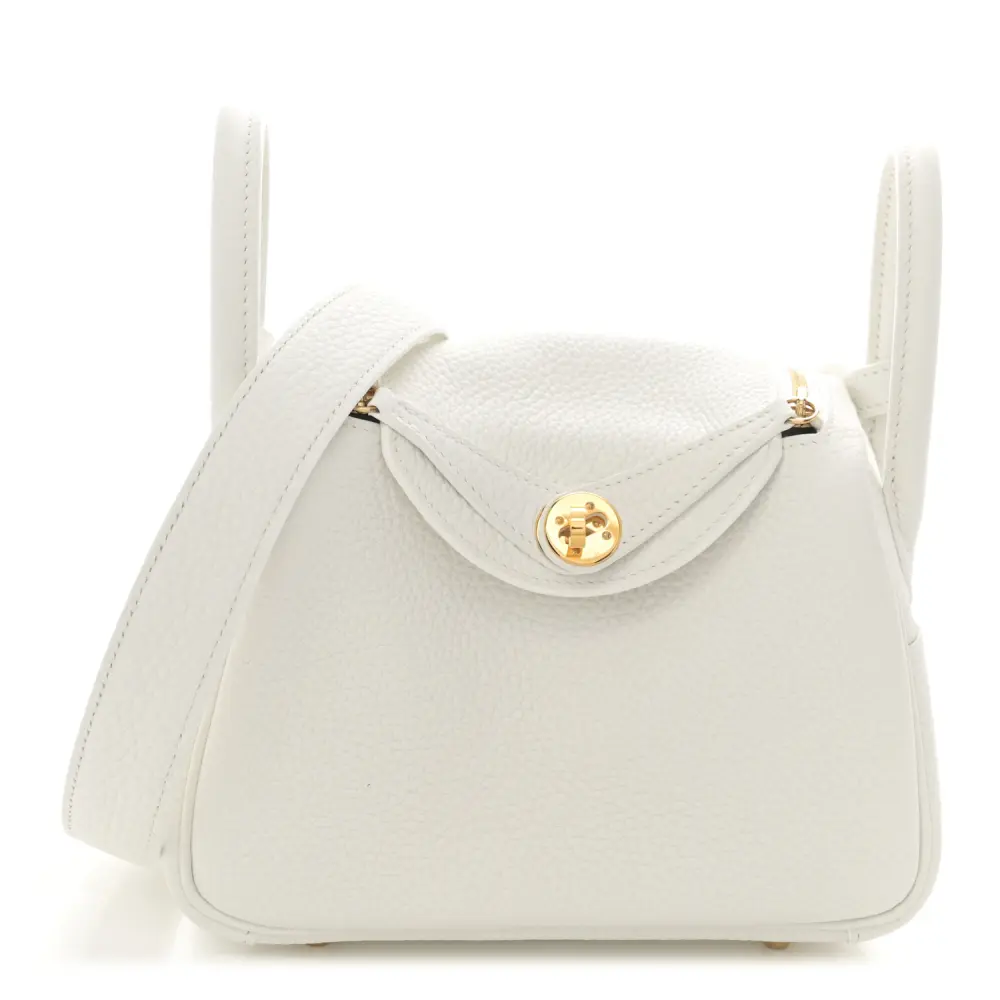 Hermès New White Taurillon Clemence Leather Mini Lindy 20 Gold Hardware Front replica handbag