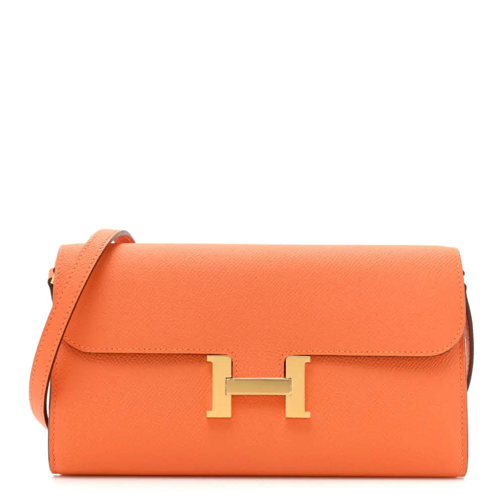 Hermès Orange Epsom Leather Constance Long Wallet To Go Gold Hardware Front replica handbag